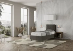 Letto 90x190cm a una piazza con cuscino imbottito in microfibra grigio LIT105