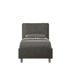 Letto 90x190cm a una piazza con cuscino imbottito in microfibra grigio LIT105