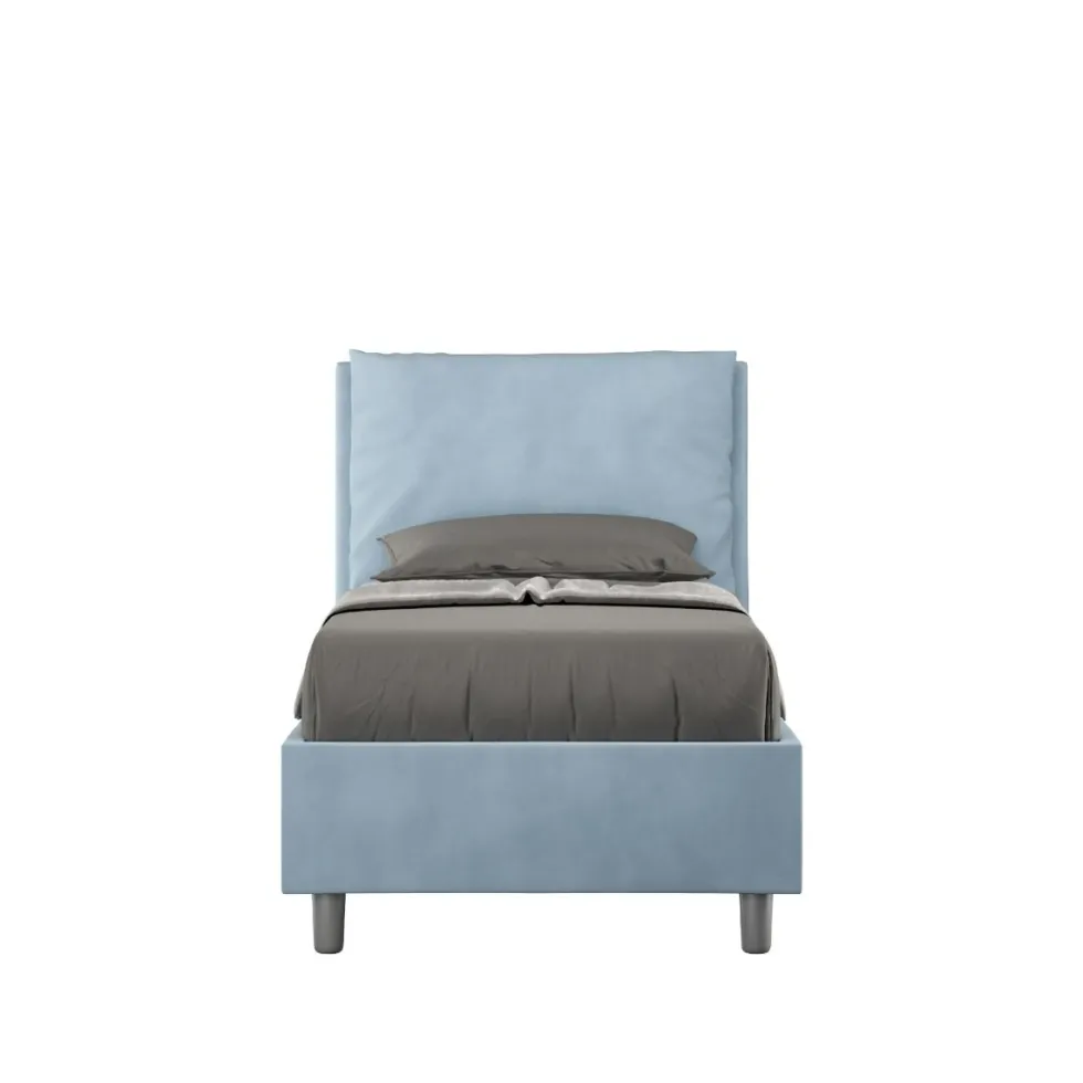 Letto 90x210cm a una piazza con cuscino imbottito in microfibra azzurro LIT109