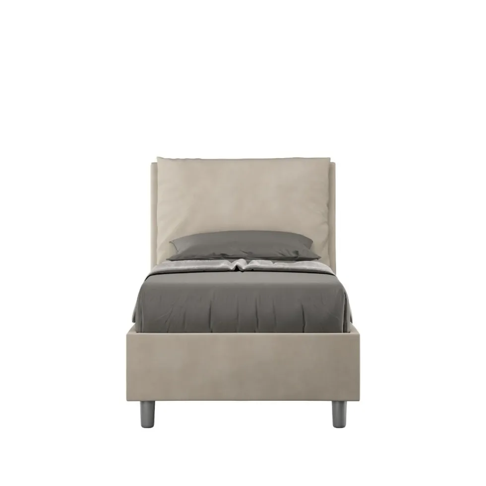 Letto 90x200cm a una piazza con cuscino imbottito in microfibra sabbia beige LIT107