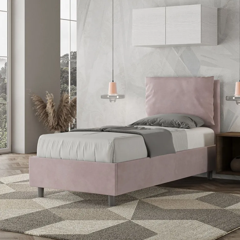 Letto 90x200cm a una piazza con cuscino imbottito in microfibra glicine lilla LIT107