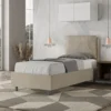 Letto 90x210cm a una piazza con cuscino imbottito in microfibra sabbia beige LIT109