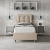 Letto 80x190cm a una piazza contenitore con bottoni in similpelle tortora LIT38