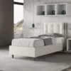 Letto 80x190cm a una piazza contenitore con bottoni in similpelle bianco LIT38