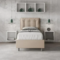 Letto 80x200cm a una piazza contenitore con bottoni tortora LIT40