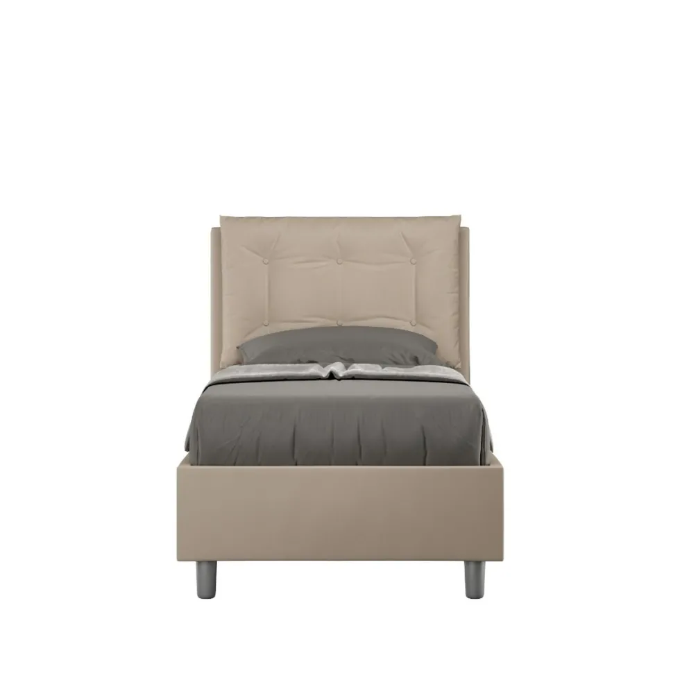 Letto 80x200cm a una piazza contenitore con bottoni tortora LIT40