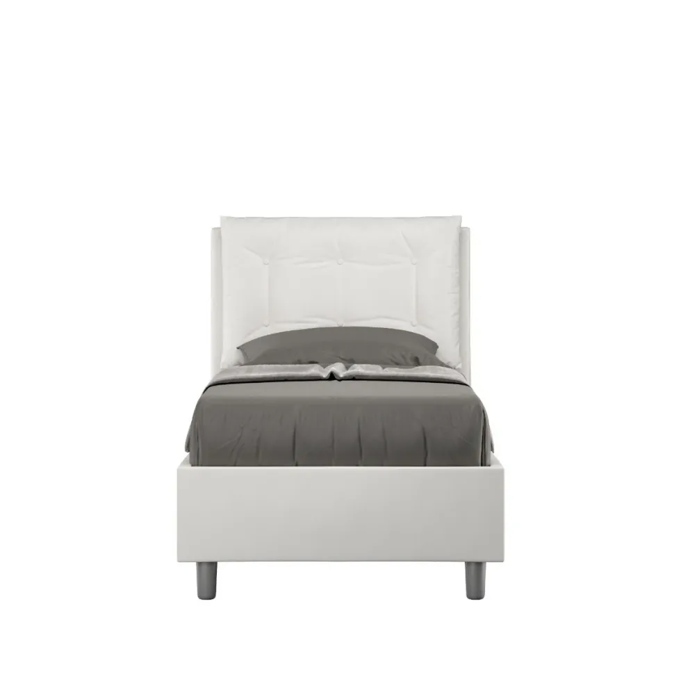Letto 80x200cm a una piazza contenitore con bottoni bianco LIT40