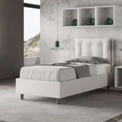 Letto 80x210cm a una piazza contenitore con bottoni bianco LIT42
