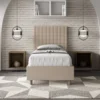 Letto 90x210cm a una piazza con testiera a quadretti in similpelle tortora LIT127