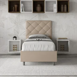 Letto 90x210cm a una piazza con testiera a rombo tortora LIT133