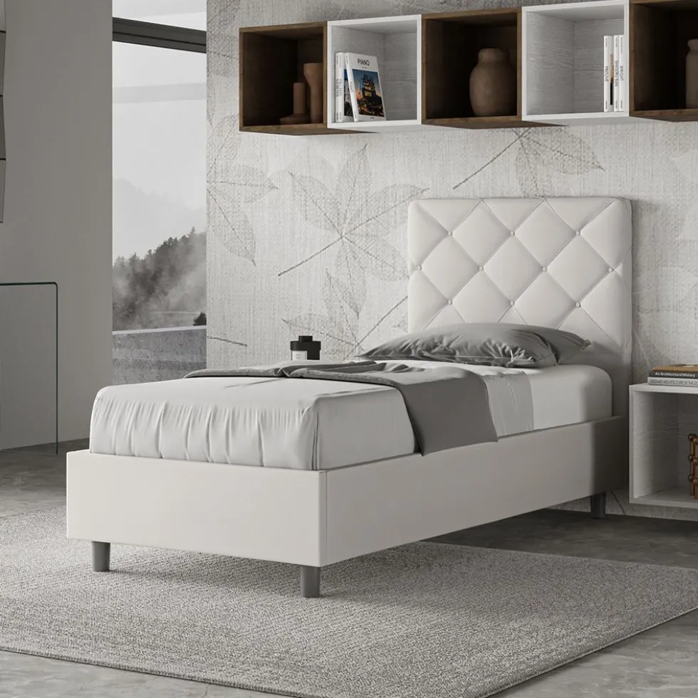 Letto 90x210cm a una piazza con testiera a rombo bianco LIT133