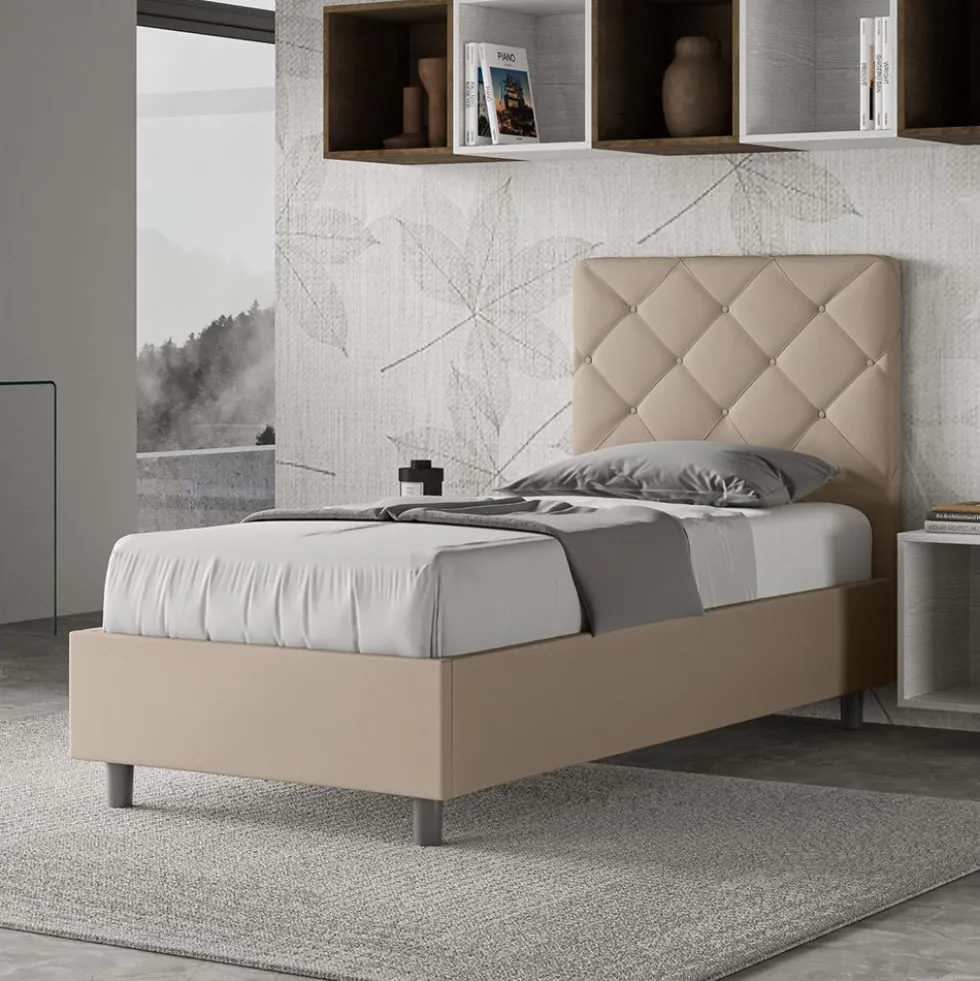 Letto 90x200cm a una piazza con testiera a rombo tortora LIT131