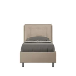 Letto 80x200cm a una piazza con testiera imbottita e bottoni tortora LIT39
