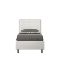 Letto 80x200cm a una piazza con testiera imbottita e bottoni bianco LIT39