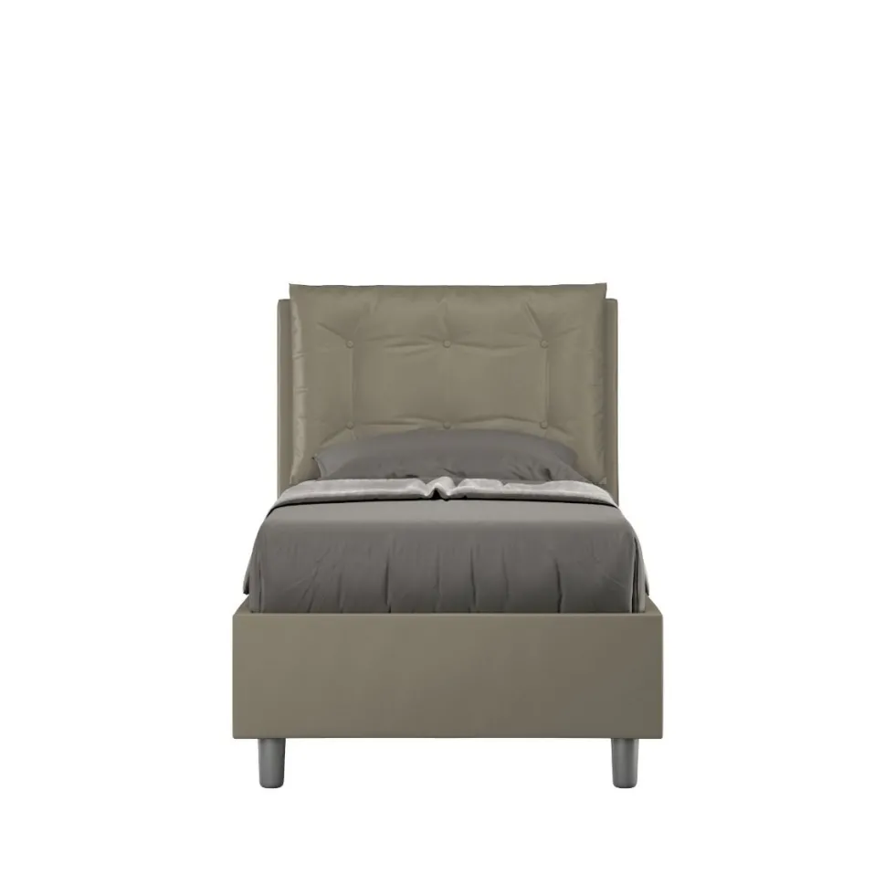 Letto 80x210cm a una piazza con testiera imbottita e bottoni cappuccino LIT41