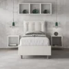 Letto 80x210cm a una piazza con testiera imbottita e bottoni bianco LIT41