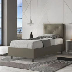 Letto 80x190cm a una piazza con tre bottoni in similpelle cappuccino LIT43