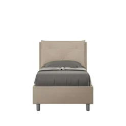 Letto 80x200cm a una piazza con tre bottoni in similpelle tortora LIT47