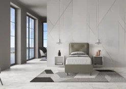 Letto 80x200cm a una piazza con tre bottoni in similpelle cappuccino LIT47