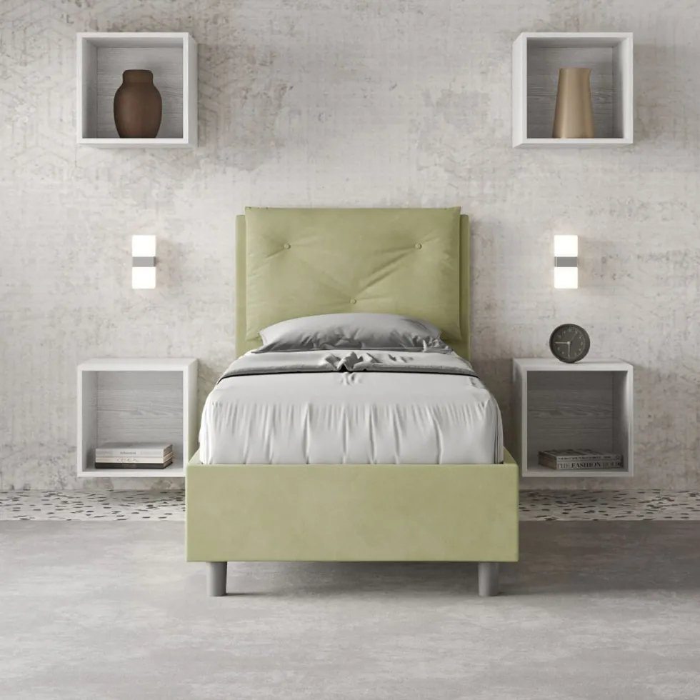 Letto 80x190cm a una piazza con tre bottoni in microfibra tè verde LIT45