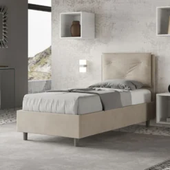 Letto 80x190cm a una piazza con tre bottoni in microfibra sabbia beige LIT45