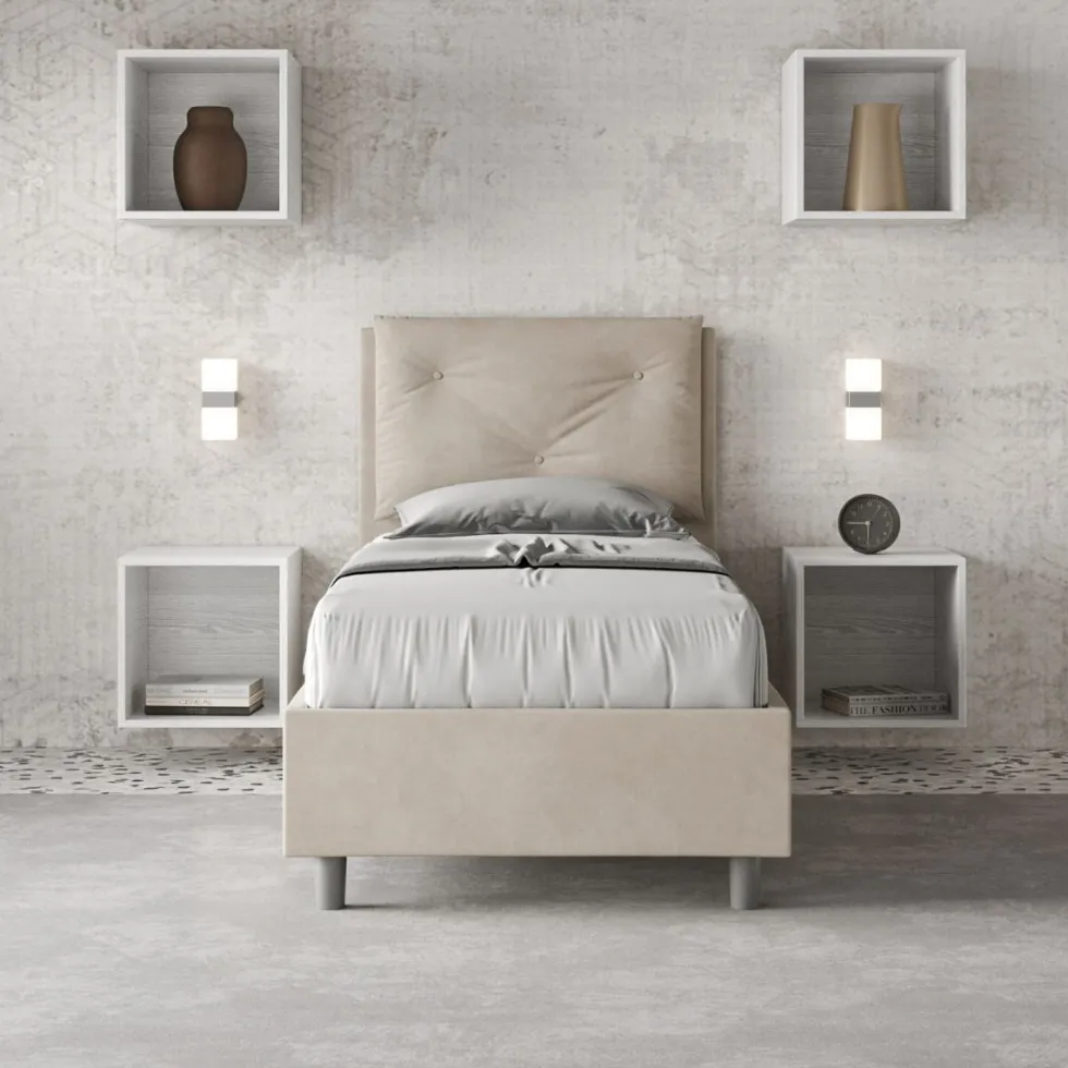 Letto 80x190cm a una piazza con tre bottoni in microfibra sabbia beige LIT45