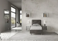 Letto 80x190cm a una piazza con tre bottoni in microfibra grigio LIT45