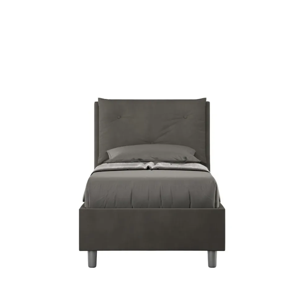 Letto 80x190cm a una piazza con tre bottoni in microfibra grigio LIT45