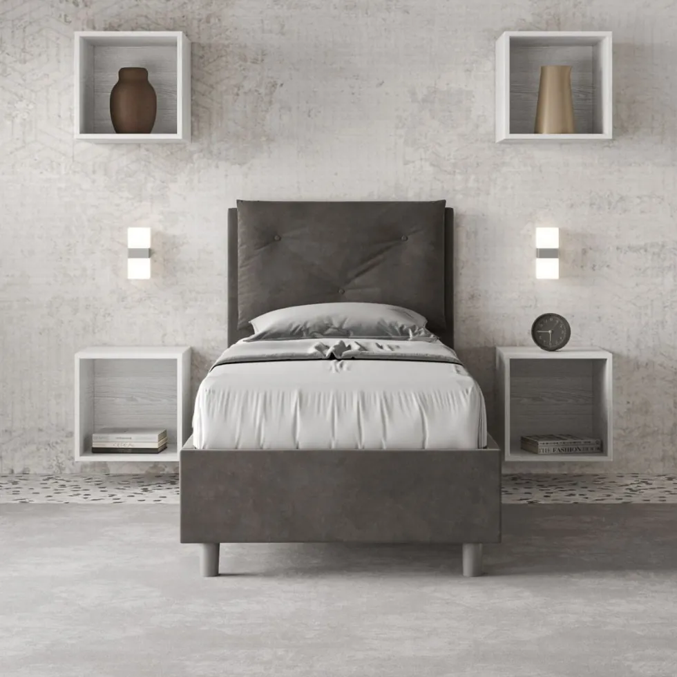 Letto 80x190cm a una piazza con tre bottoni in microfibra grigio LIT45