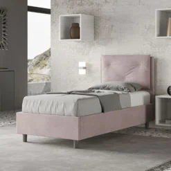 Letto 80x190cm a una piazza con tre bottoni in microfibra glicine lilla LIT45