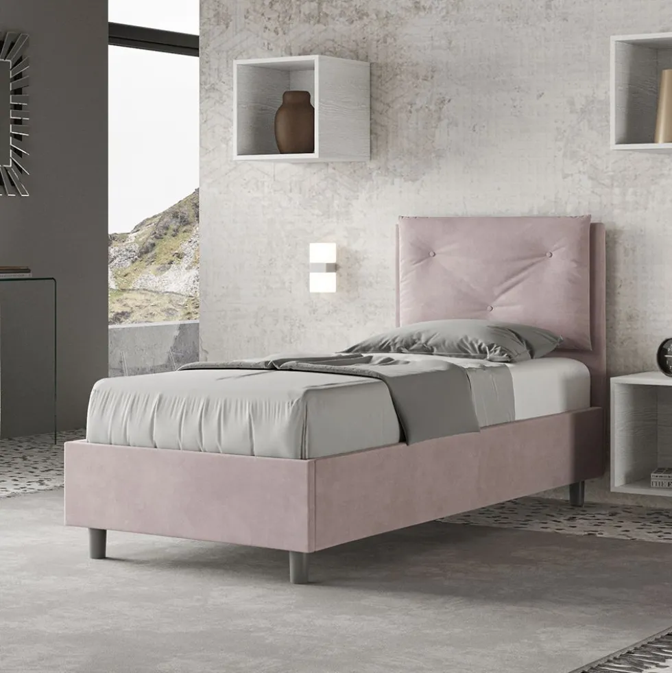 Letto 80x190cm a una piazza con tre bottoni in microfibra glicine lilla LIT45
