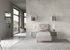 Letto 80x190cm a una piazza con tre bottoni in microfibra glicine lilla LIT45