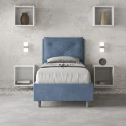 Letto 80x190cm a una piazza con tre bottoni in microfibra blu LIT45
