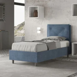 Letto 80x190cm a una piazza con tre bottoni in microfibra blu LIT45