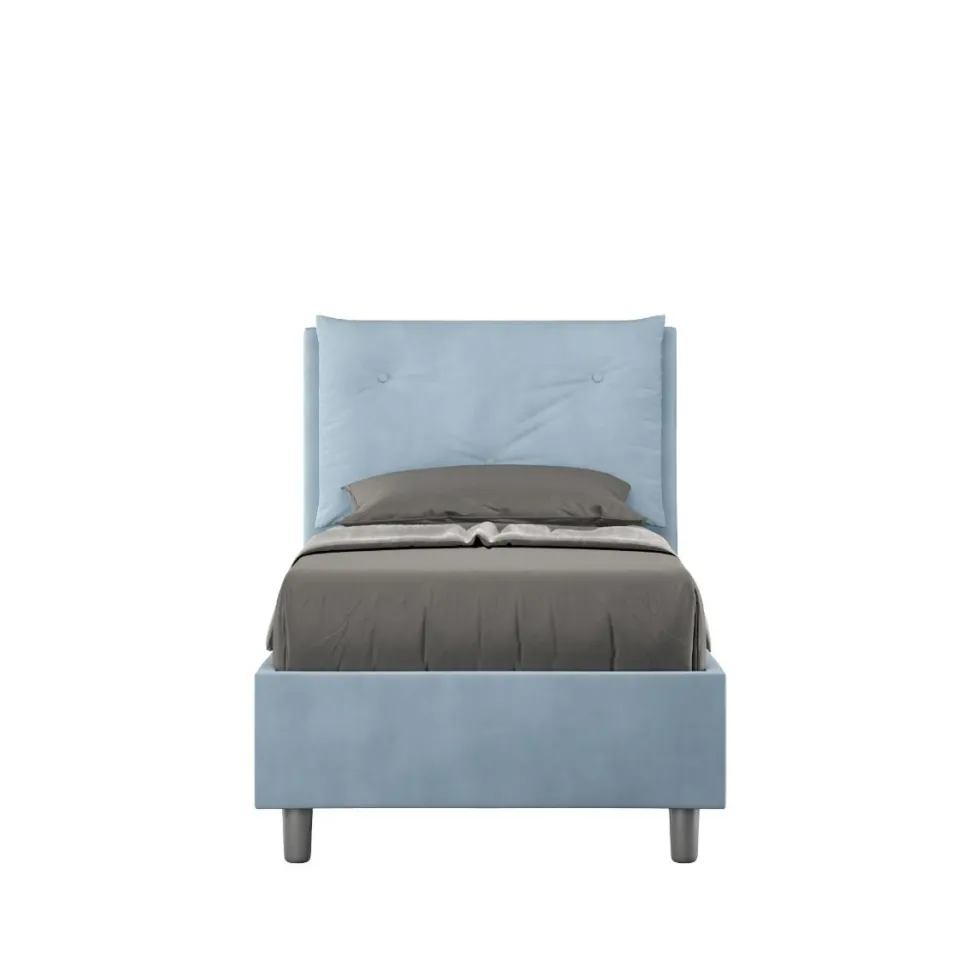 Letto 80x190cm a una piazza con tre bottoni in microfibra azzurro LIT45