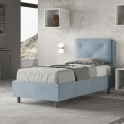 Letto 80x190cm a una piazza con tre bottoni in microfibra azzurro LIT45