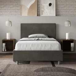 Letto 120x200cm a una piazza e mezza con testiera in microfibra grigio LIT153