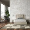 Letto 120x210cm a una piazza e mezza con tre bottoni in microfibra sabbia beige LIT187