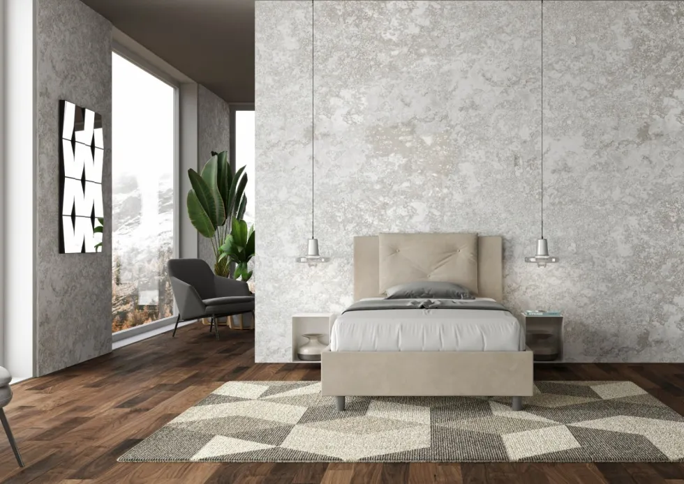 Letto 120x210cm a una piazza e mezza con tre bottoni in microfibra sabbia beige LIT187