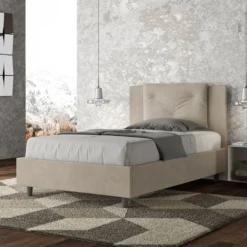 Letto 120x210cm a una piazza e mezza con tre bottoni in microfibra sabbia beige LIT187