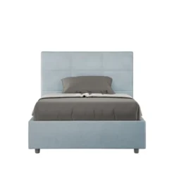 Letto 120x210cm a una piazza e mezza con giroletto in microfibra azzurro LIT199