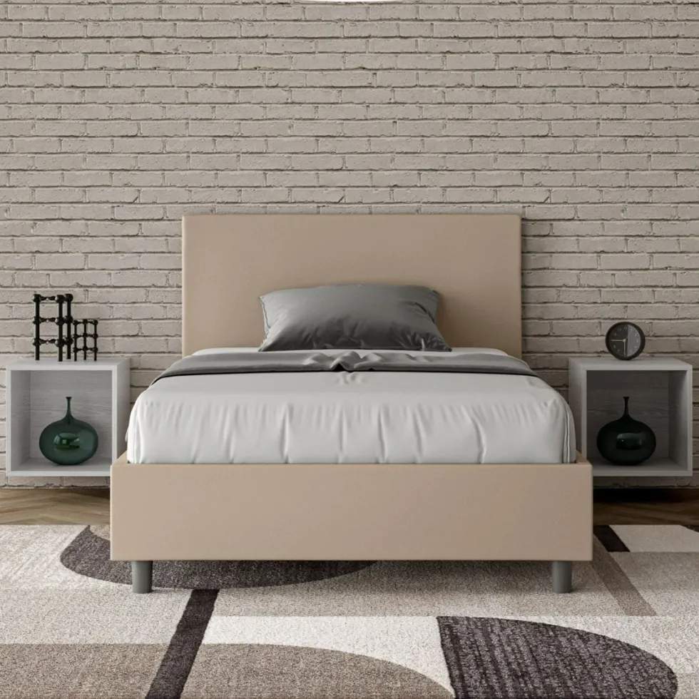 Letto 120x200cm a una piazza e mezza con testiera in similpelle tortora LIT151