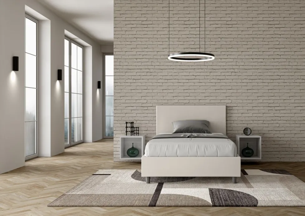 Letto 120x200cm a una piazza e mezza con testiera in similpelle bianco LIT151