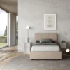 Letto 120x210cm a una piazza e mezza con giroletto in similpelle tortora LIT197