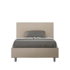 Letto 120x190cm a una piazza e mezza con testiera in similpelle tortora LIT147