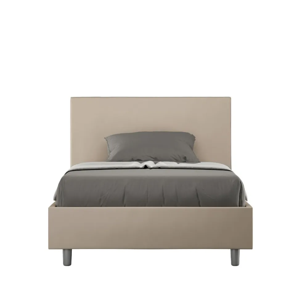 Letto 120x190cm a una piazza e mezza con testiera in similpelle tortora LIT147