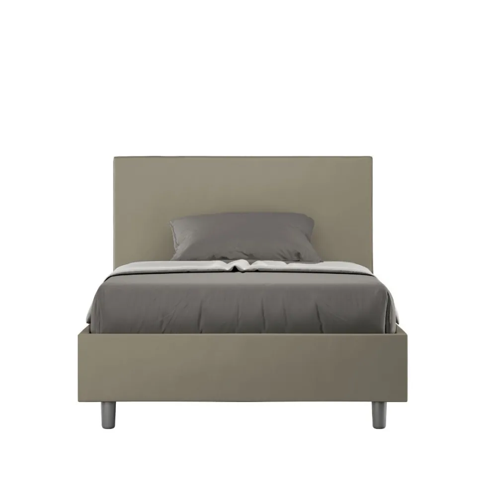 Letto 120x190cm a una piazza e mezza con testiera in similpelle cappuccino LIT147