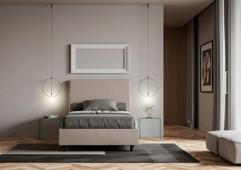 Letto 120x210cm a una piazza e mezza con testiera trapuntata tortora LIT205