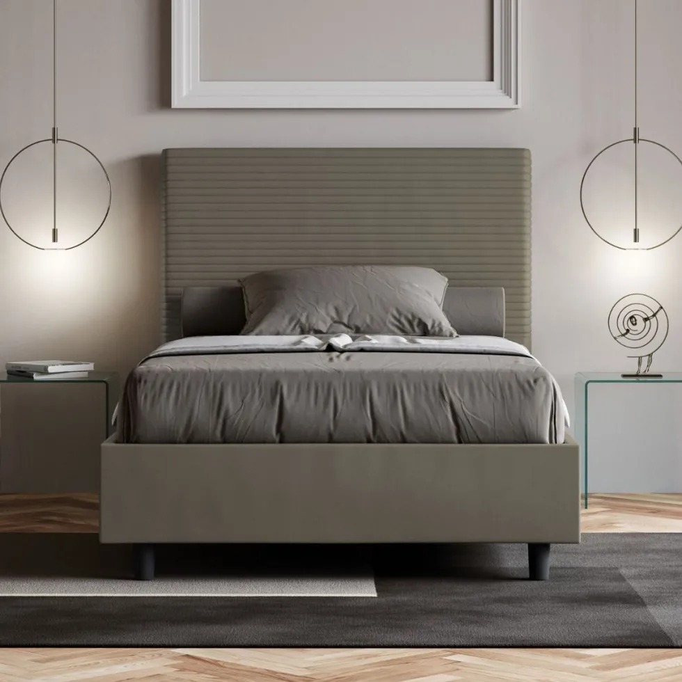 Letto 120x210cm a una piazza e mezza con testiera trapuntata cappuccino LIT205