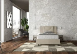 Letto 120x190cm a una piazza e mezza con tre bottoni in microfibra sabbia beige LIT179